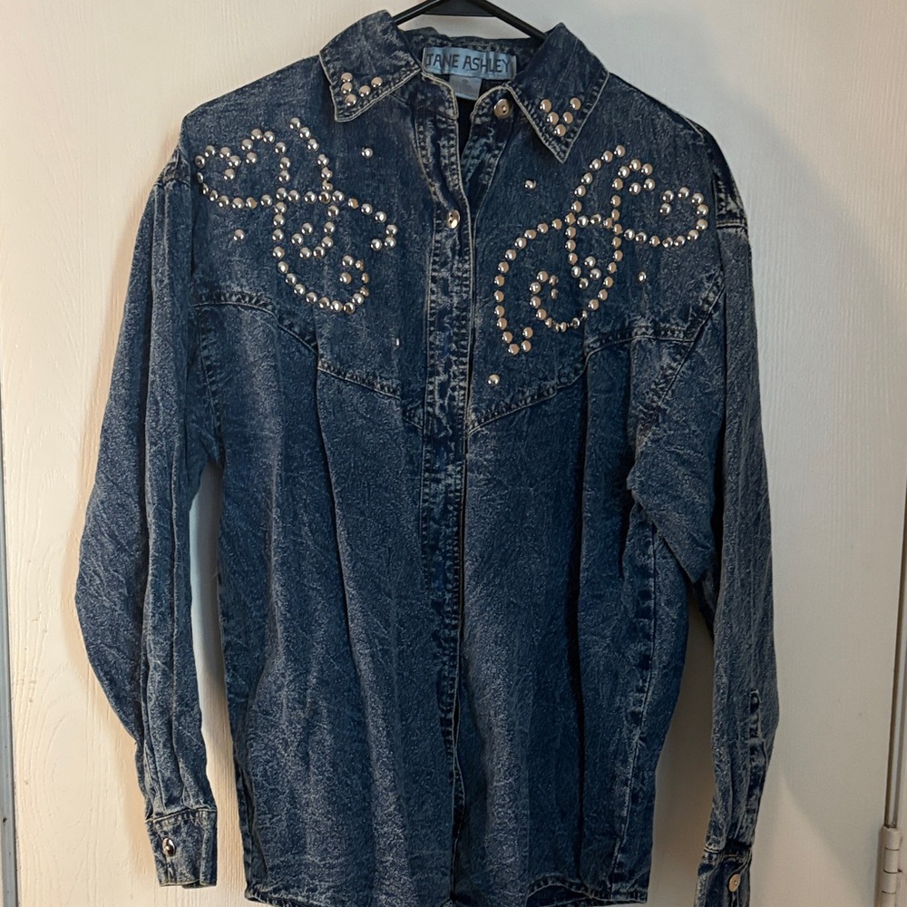 Jane Ashley Blue Denim Shirt with Embellishments